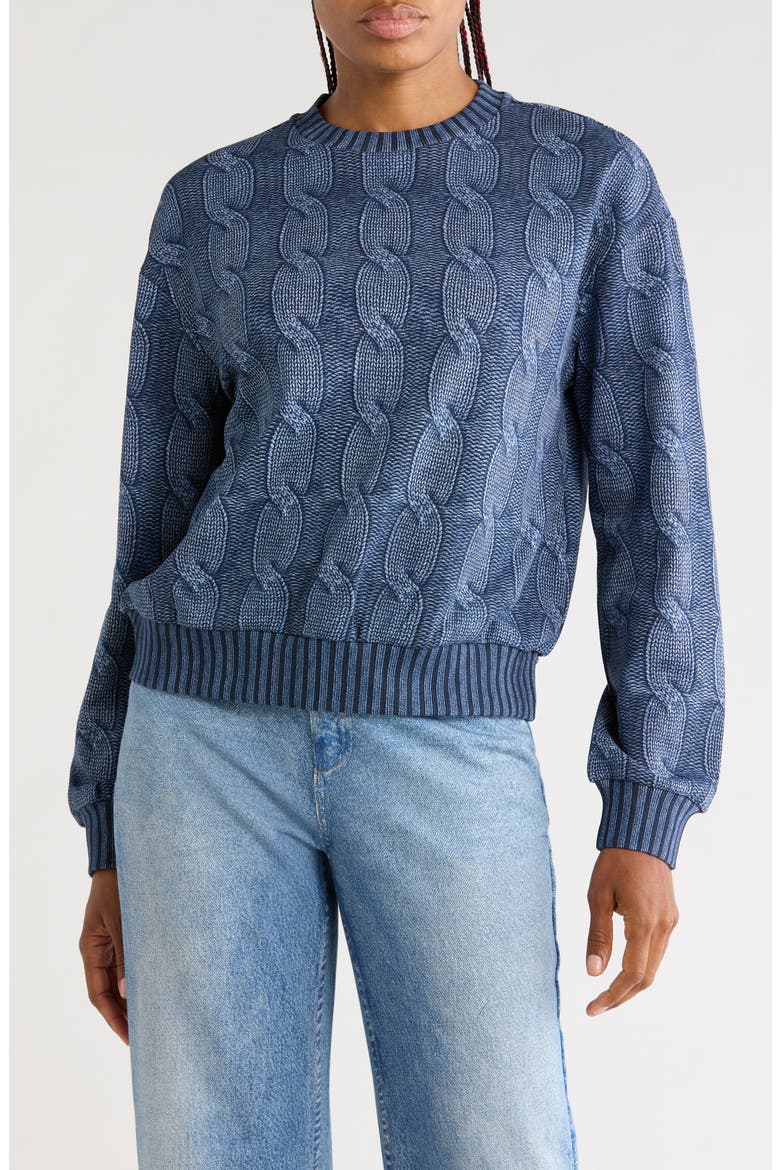 Cable Print Crewneck Sweatshirt, Main, color, WASHED INDIGO