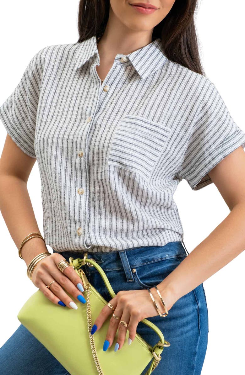 Blu Pepper Short Sleeve Striped Button Front Shirt, Main, color, Black