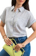 Blu Pepper Short Sleeve Striped Button Front Shirt