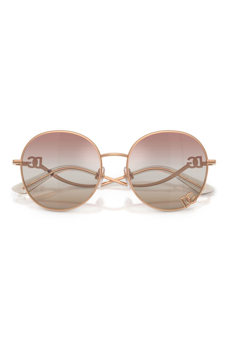 56mm Gradient Round Sunglasses, Alternate, color, ROSE GOLD / PINK BROWN