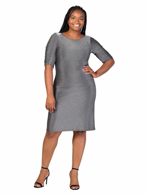 24seven Comfort Apparel Elbow Length Sleeve Shimmer Bodycon Mini Party Dress In Silver