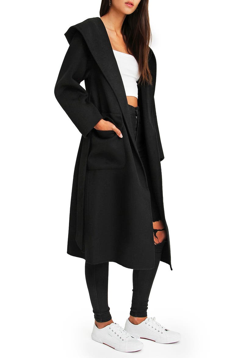 Runaway Wool Blend Robe Coat, Alternate, color, BLACK