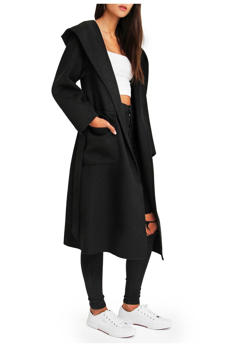 Belle & Bloom Runaway Wool Blend Robe Coat, Alternate, color, Black