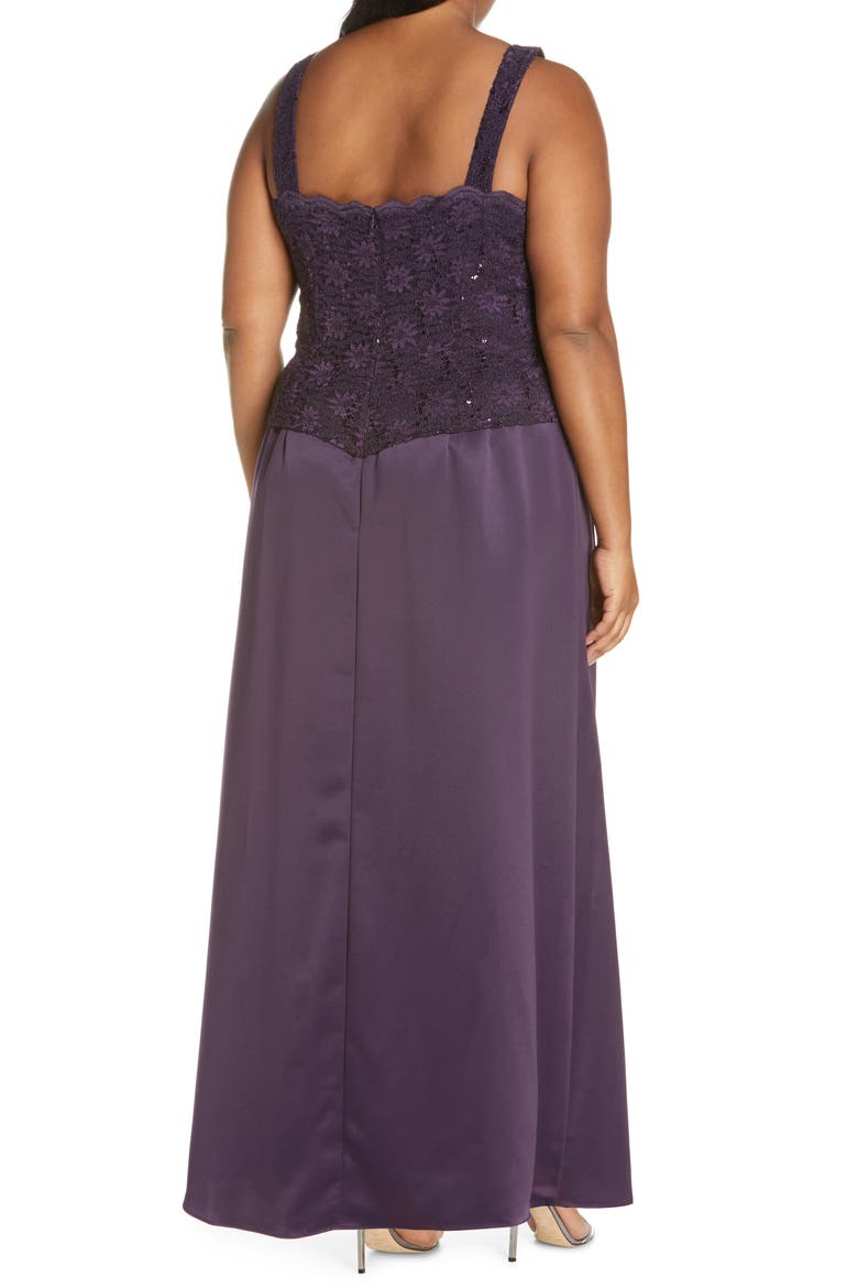 Alex Evening A-Line Gown & Lace Jacket, Alternate, color, EGGPLANT