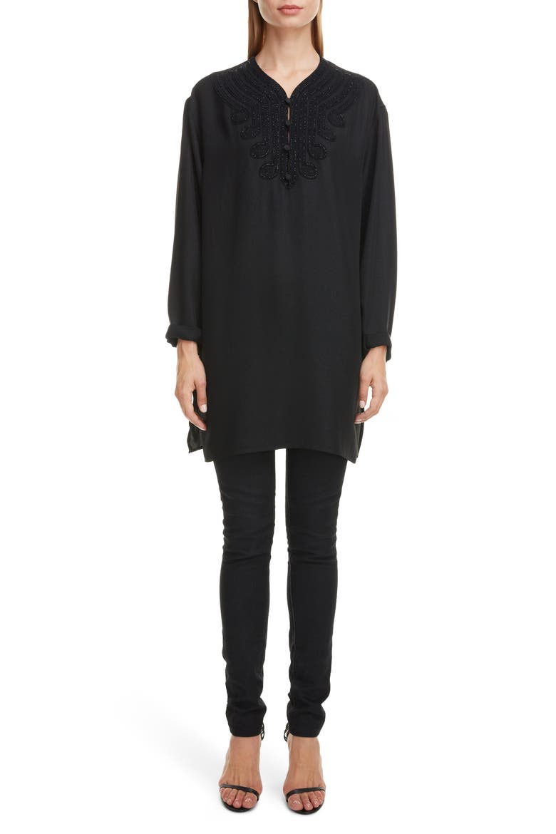 Embroidered Voile Tunic, Alternate, color, NOIR