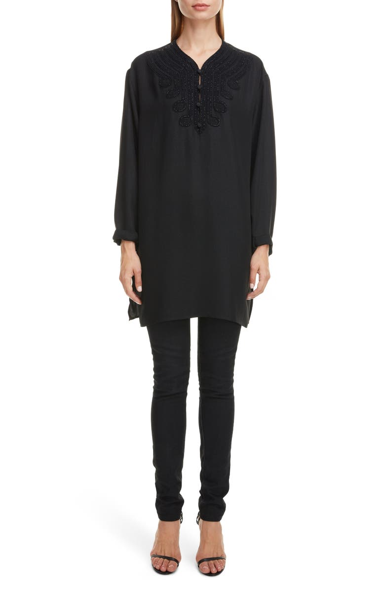 Saint Laurent Embroidered Voile Tunic, Alternate, color, 