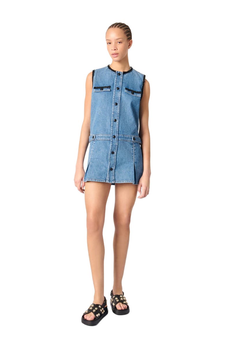 maje Denim dress with embroidered trim, Main, color,