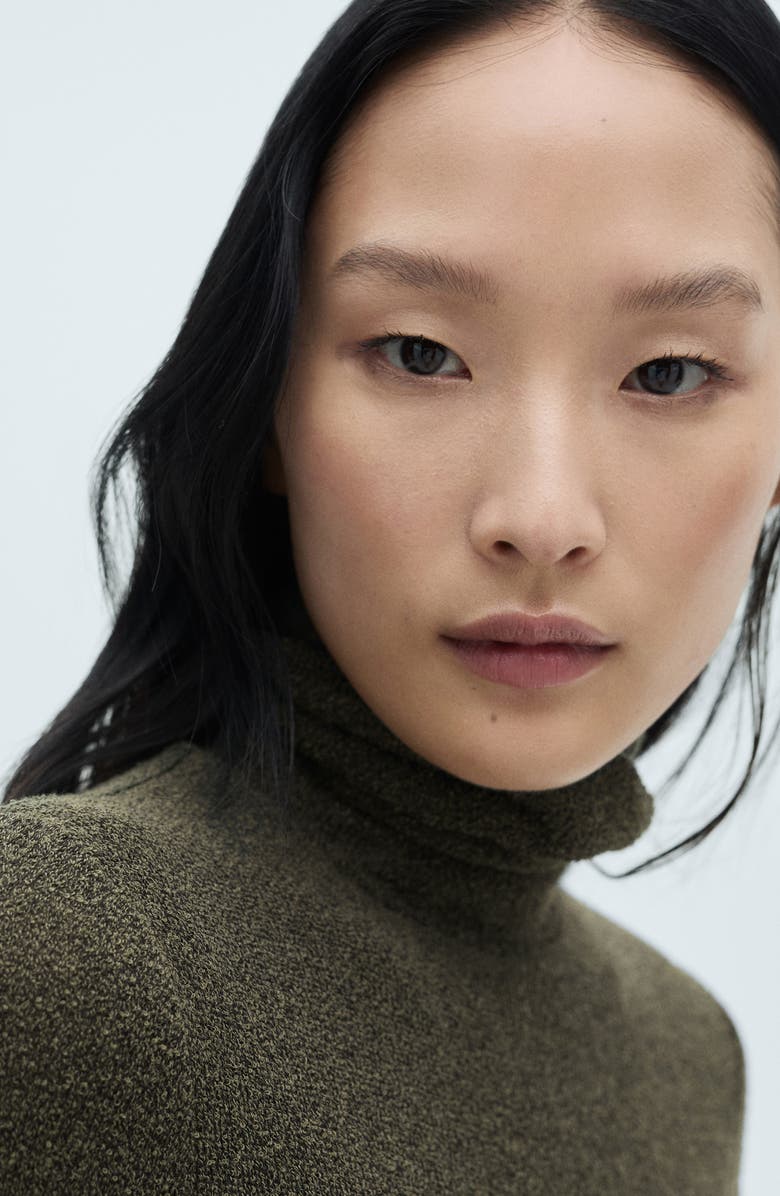 MANGO Turtleneck Long Sleeve Cotton Blend Maxi Dress, Alternate, color, Green