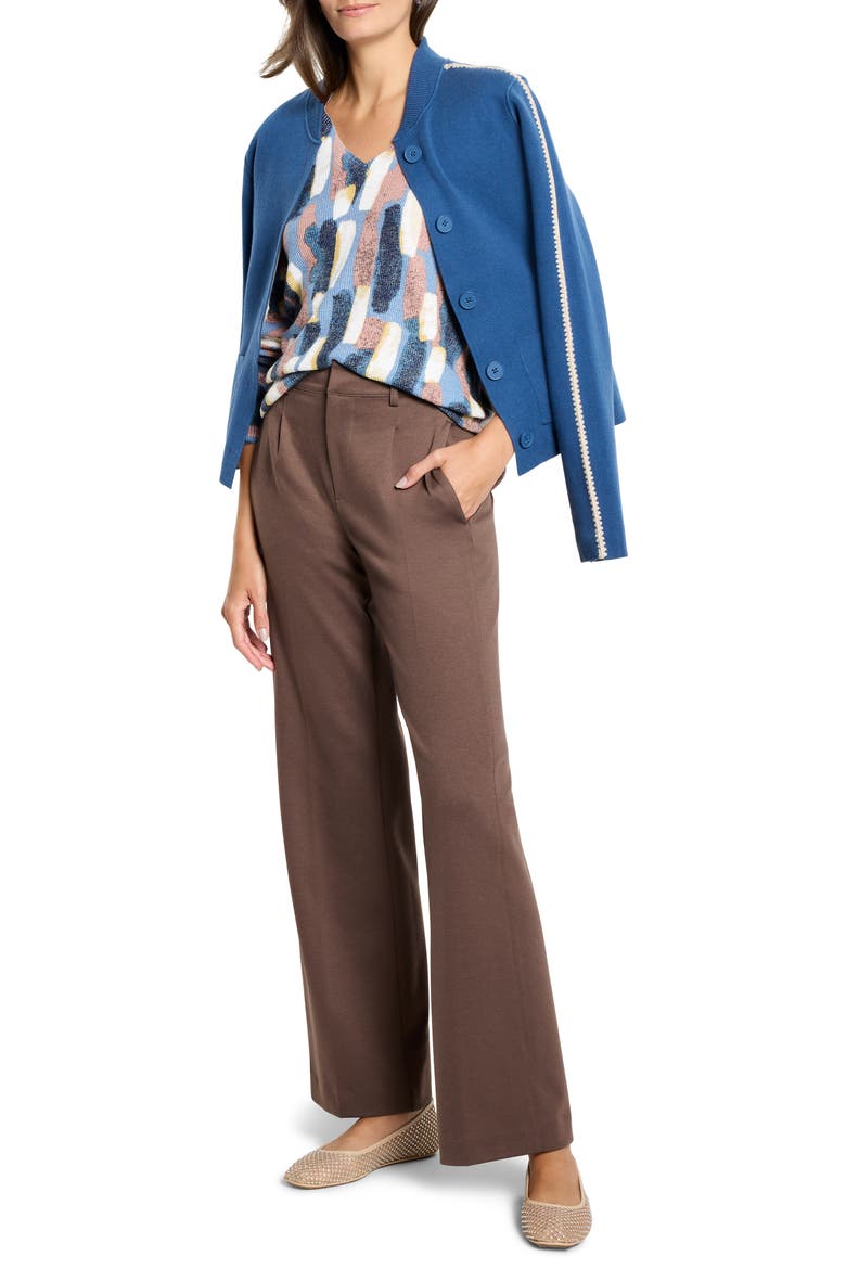 Brushstrokes Waffle Stitch V-Neck Sweater, Alternate, color, NEUTRAL MULTI