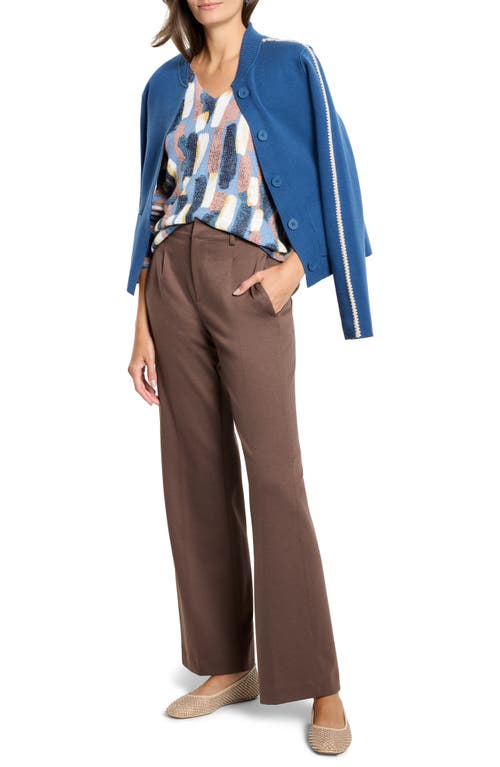 Nic + Zoe Nic+zoe Brushstrokes Waffle Stitch V-neck Sweater In Brown