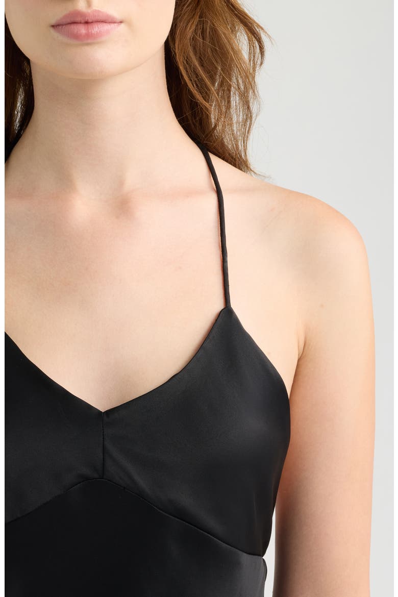 Natasia Satin Halter Neck Top, Alternate, color, BLACK