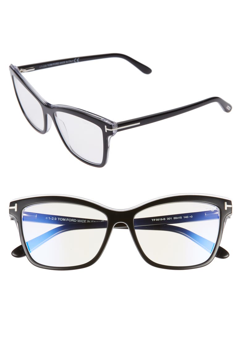 55mm Blue Light Blocking Optical Glasses, Main, color, SHINY BLACK