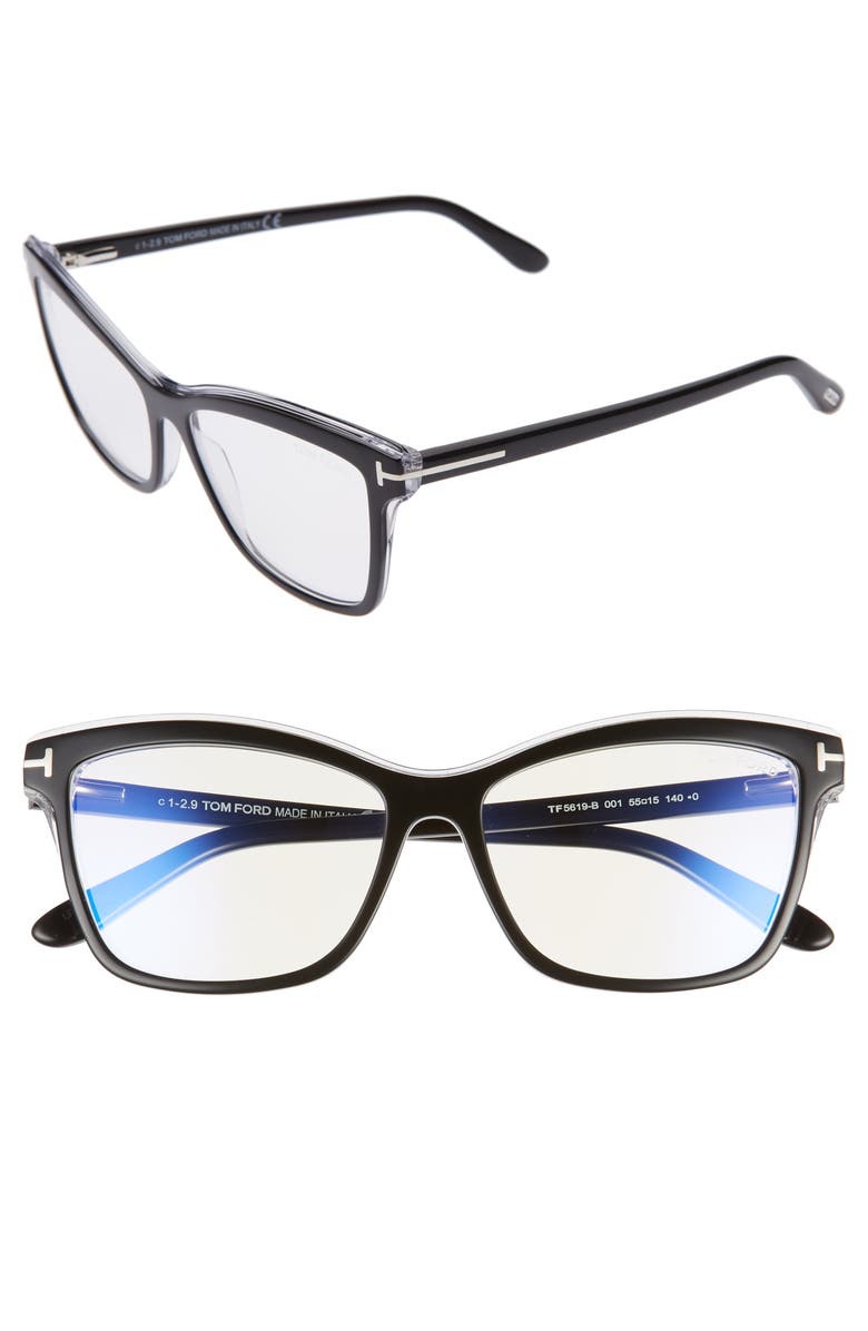 TOM FORD 55mm Blue Light Blocking Optical Glasses, Main, color, 