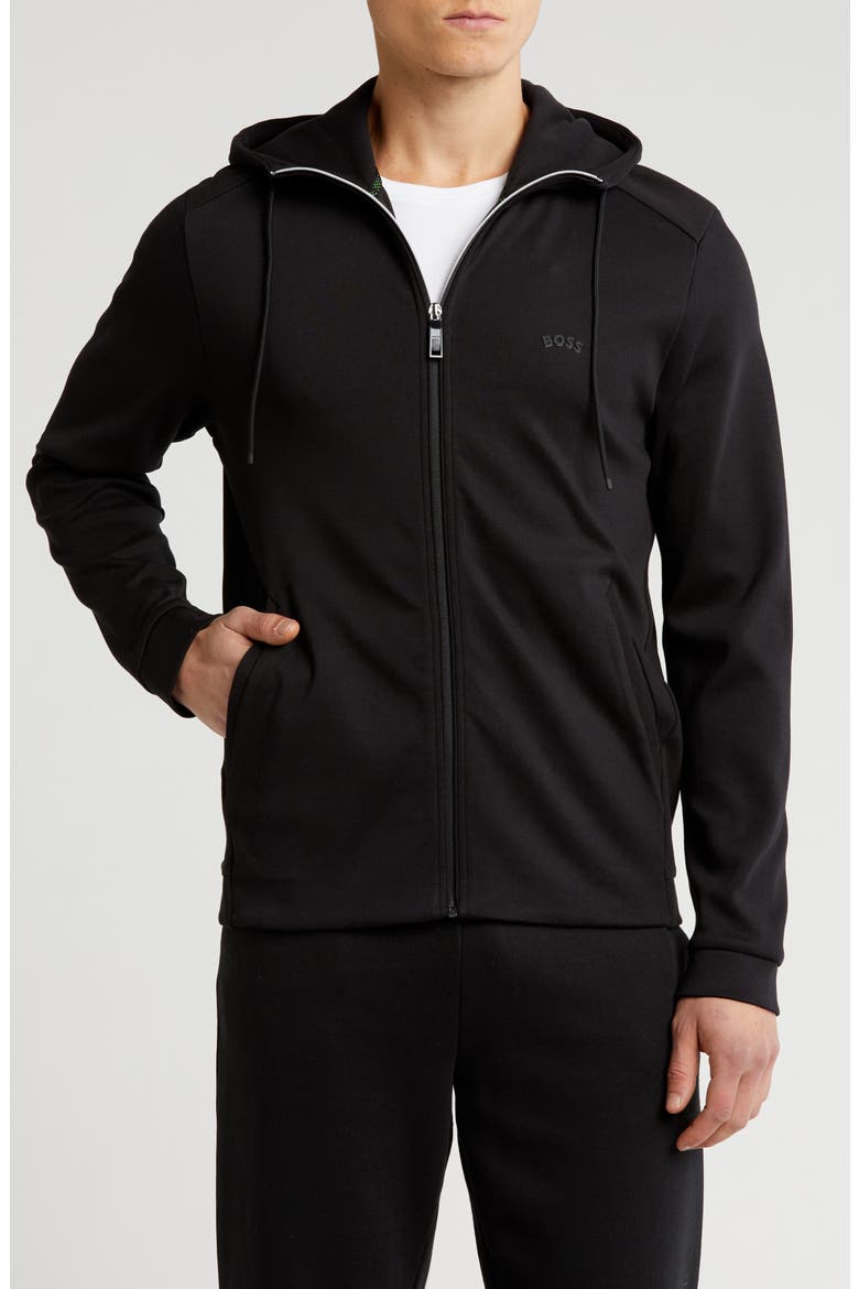 Saggy Curved Zip-Up Hoodie, Main, color, BLACK