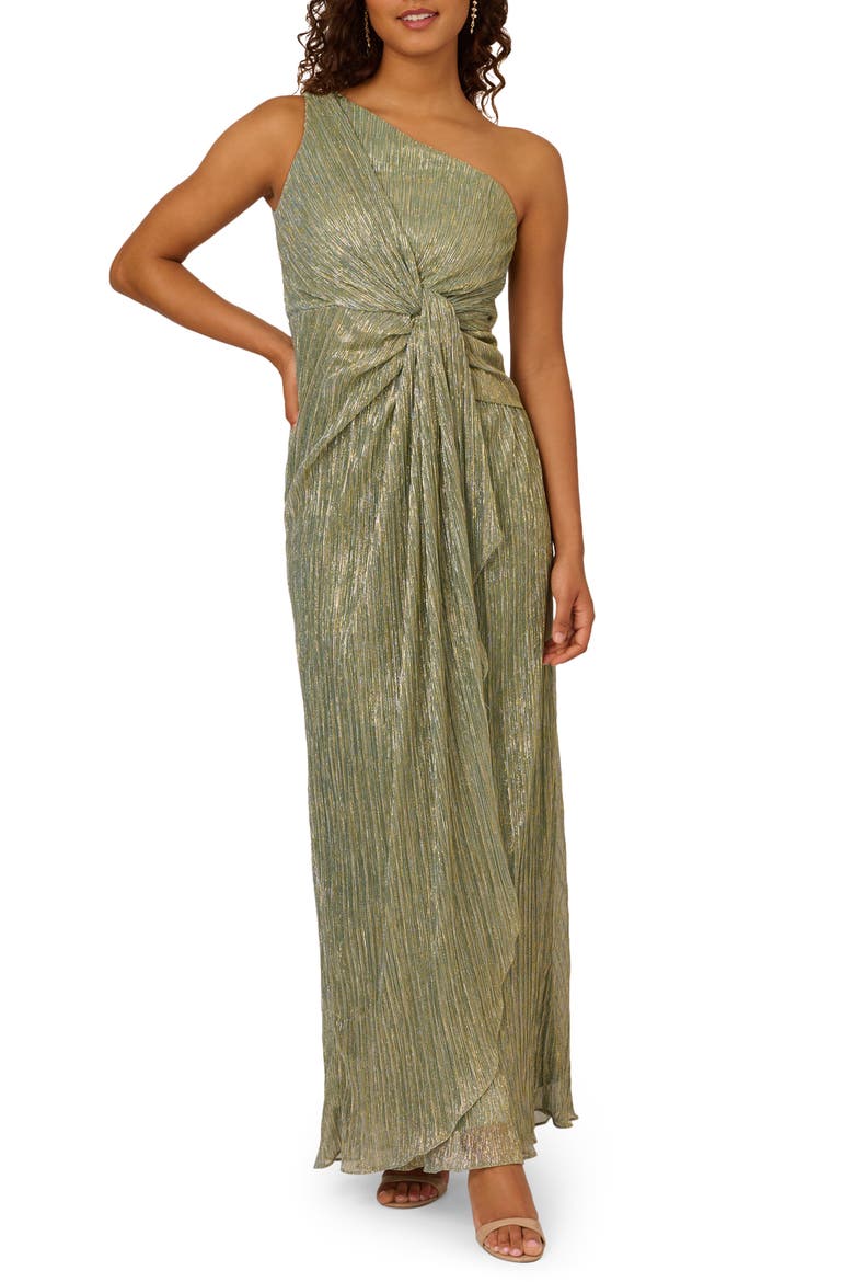 One-Shoulder Evening Gown, Main, color, GREEN SLATE