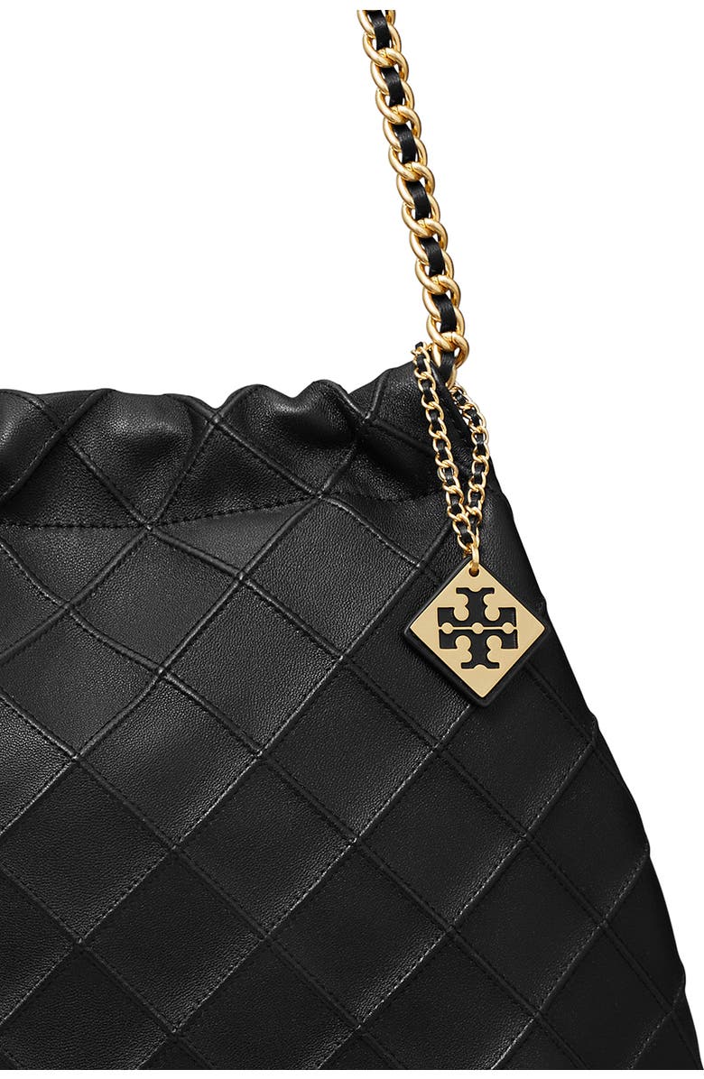 Tory Burch Fleming Soft Quilted Leather Hobo Bag, Alternate, color, Black