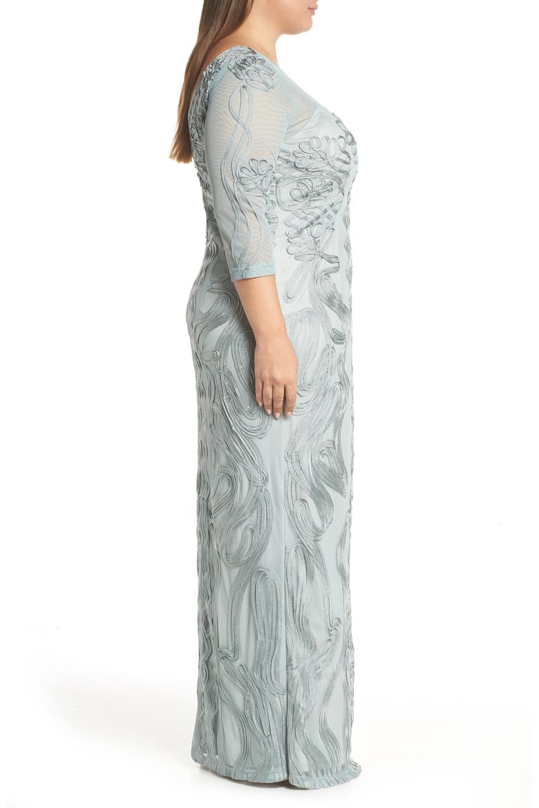 Soutache Trim Mesh Column Gown, Alternate, color, SEAFOAM