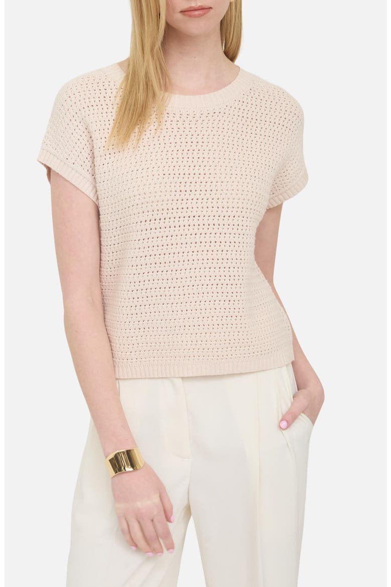 Open Knit Short Sleeve Sweater, Main, color, LIGHT KHAKI