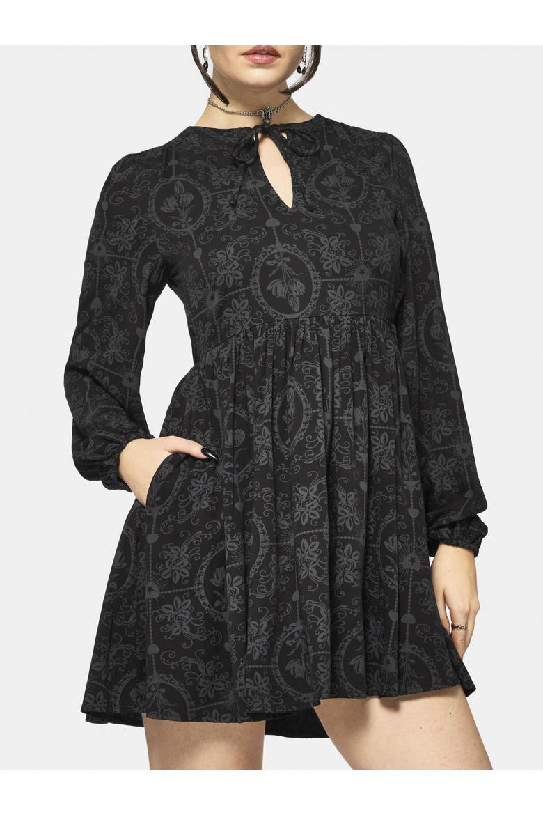 Cameo Floral Tie Front Mini Dress, Alternate, color, Black