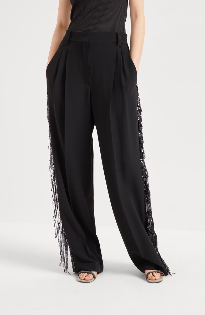 Brunello Cucinelli Waterfall Embroidery trousers, Alternate, color,