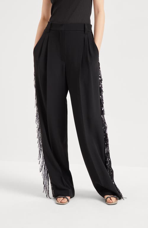 Brunello Cucinelli Crepe Waterfall-embroidery Relaxed Tailored Trouers In Black