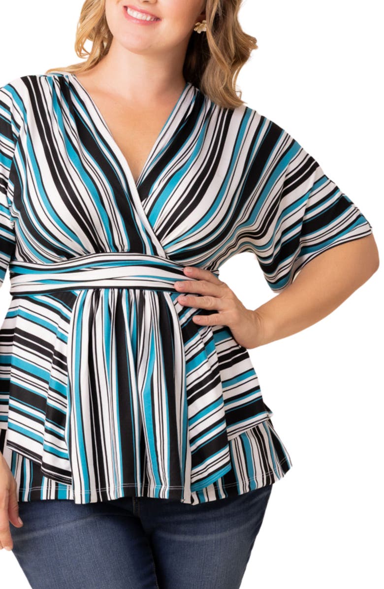 Kiyonna Boulevard Stripe Knit Top, Alternate, color, Teal Stripes