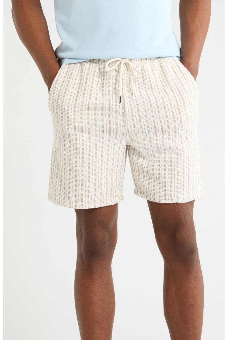 Stripe Cotton Blend Drawstring Shorts, Main, color, WHITE
