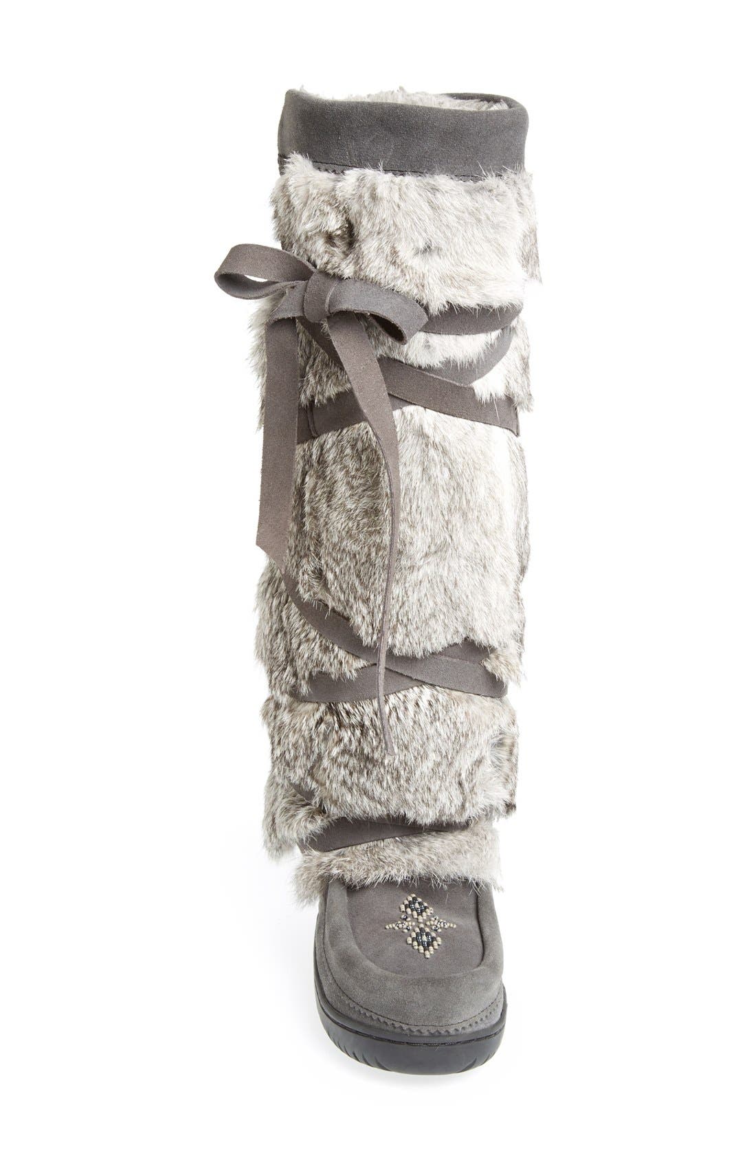 Manitobah Mukluks Genuine Rabbit Fur Tall Wrap Boot, Alternate, color, 