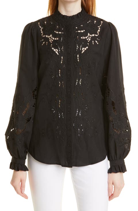 Yarden Embroidered Eyelet Blouse