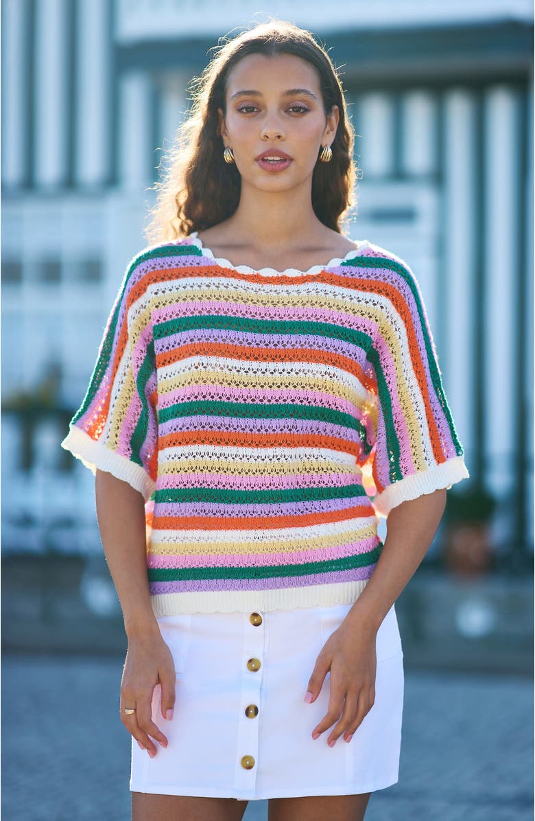 Yumi Batwing Crochet Top, Alternate, color, Multi