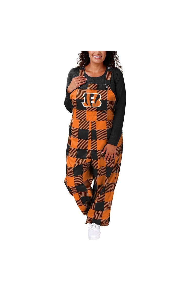 FOCO Women's FOCO Orange Cincinnati Bengals Big Logo Plaid Overalls, Main, color, 