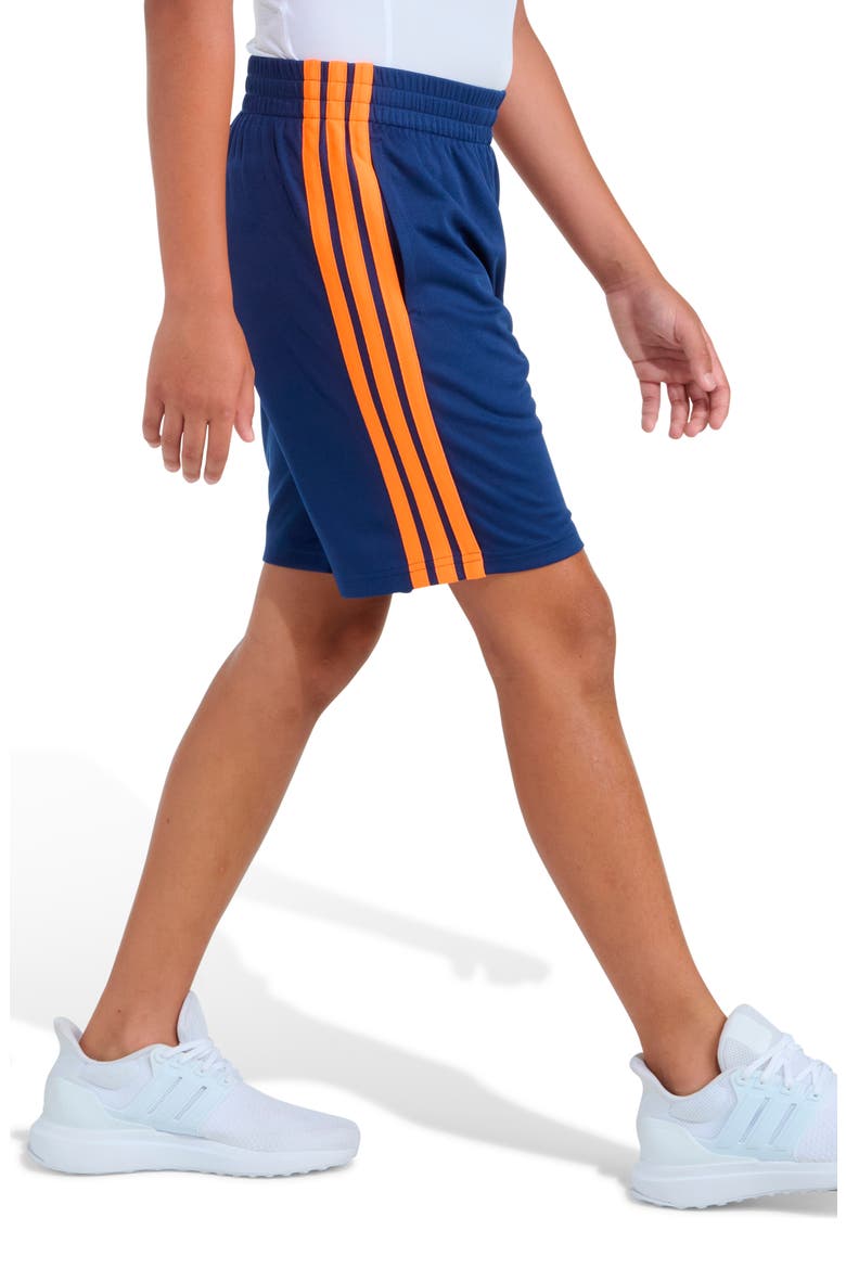 Kids' Essentials 3-Stripes Mesh Shorts, Alternate, color, NAVY/ BRIGHT ORANGE
