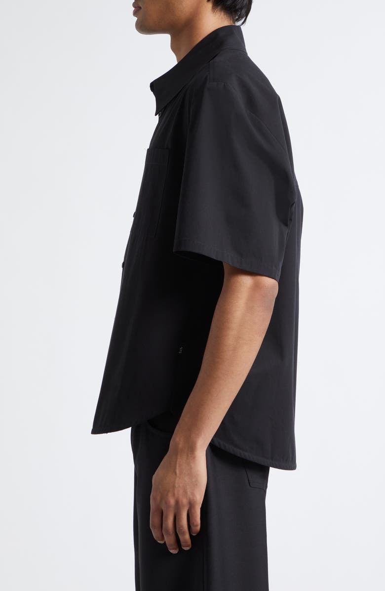 Séfr Waylon Short Sleeve Cotton Poplin Button-Up Shirt, Alternate, color, Black Fine Poplin