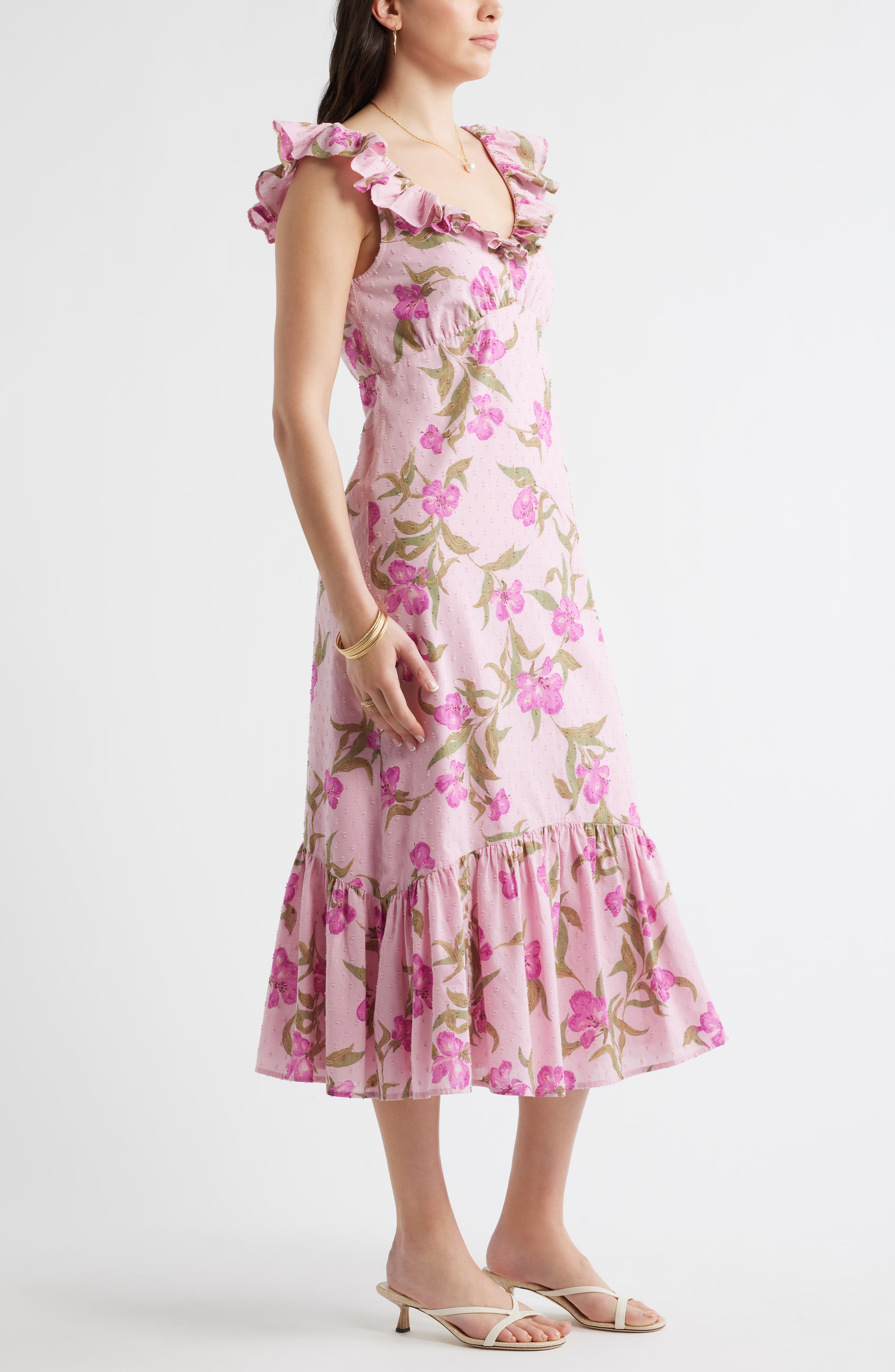 Chelsea28 Ruffle Sleeve Tiered Midi Dress (Women) | Nordstrom
