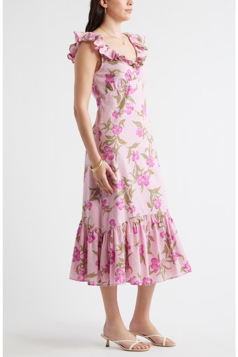 Ruffle Sleeve Tiered Midi Dress, Alternate, color, PINK POPPY PLAY