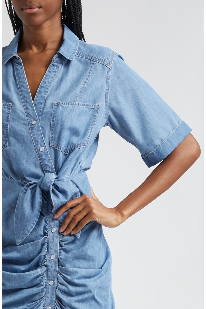 Hensley Ruched Detail Cotton Blend Shirtdress, Alternate, color, ICEBERG