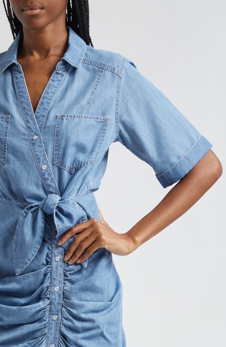 Veronica Beard Hensley Ruched Detail Cotton Blend Shirtdress, Alternate, color, Iceberg