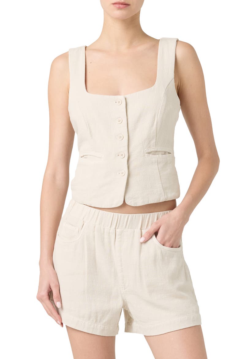 Cotton & Linen Crop Blazer, Main, color, OYSTER BAR
