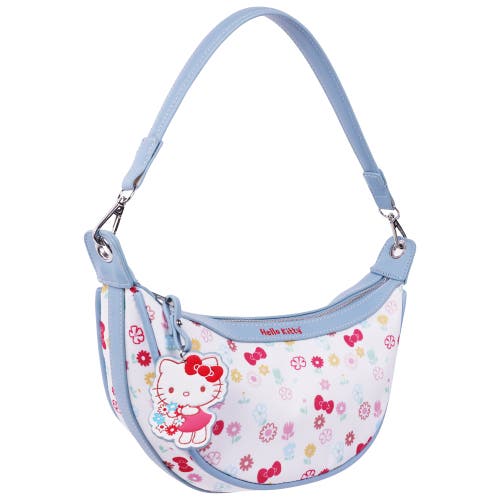 Sanrio Hello Kitty Floral Print Top Zip Shoulder Bag In White