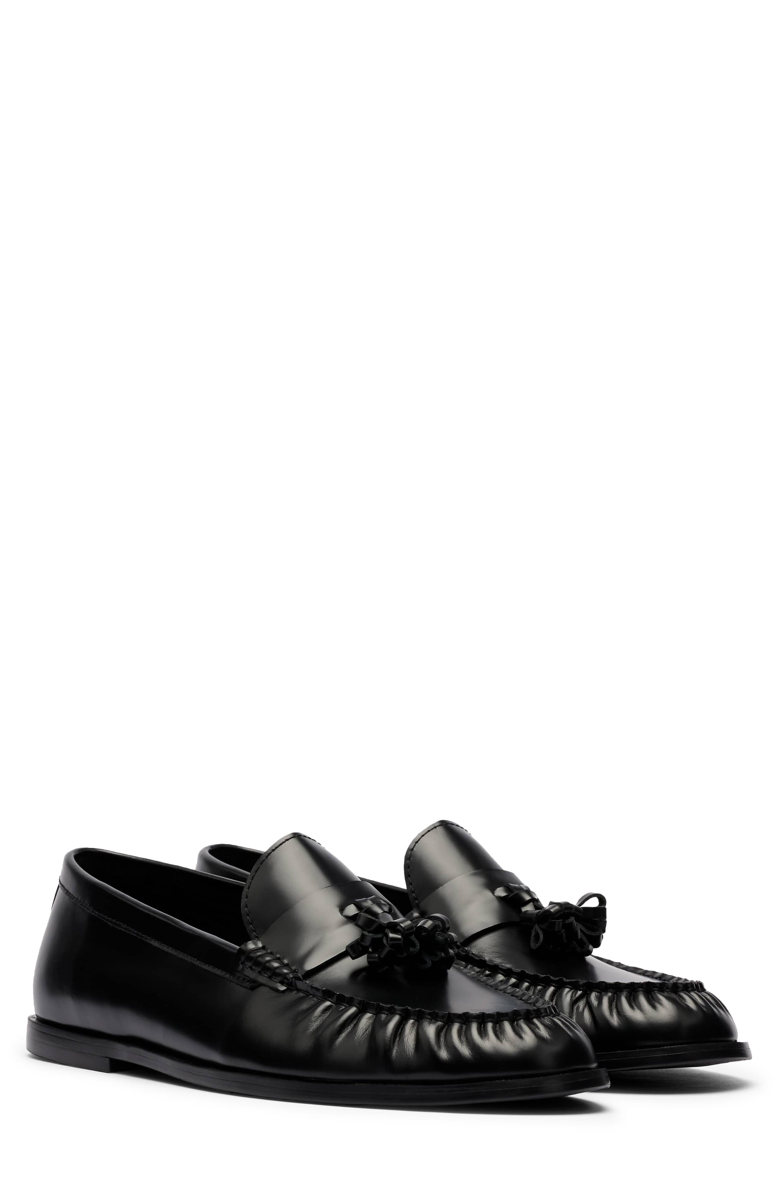 Morgan Leather Tassel Loafer, Main, color, BLACK