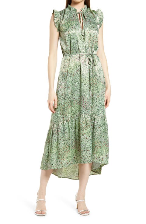 Alicia Floral Print Satin Midi Dress
