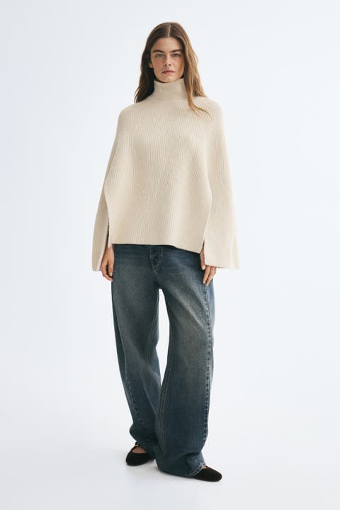 Knit Mock Turtleneck Cape