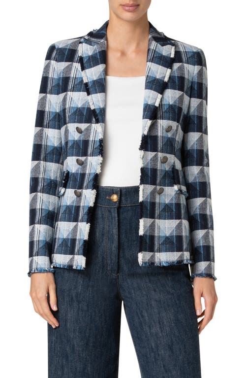 Akris Punto Rhombus Jacquard Denim Blazer With Double Breast Illusion In Multicolor
