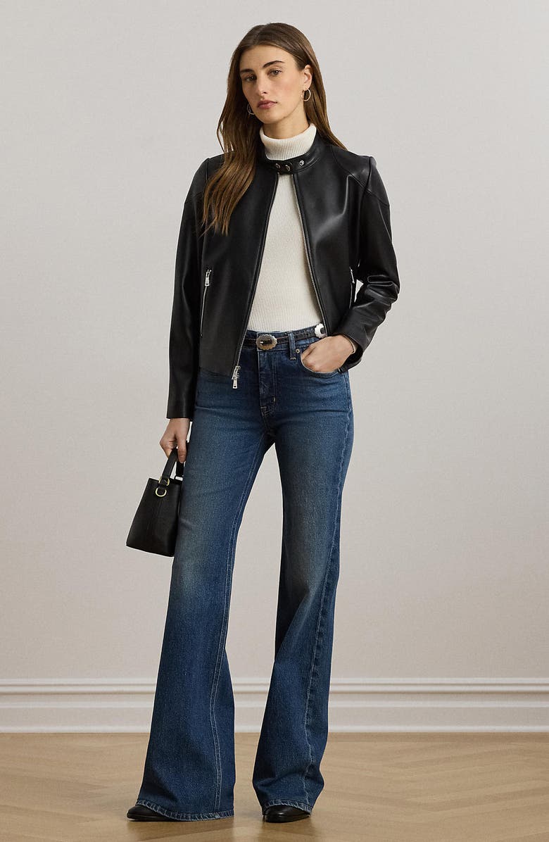 Lauren Ralph Lauren Lambskin Leather Jacket, Alternate, color, Black