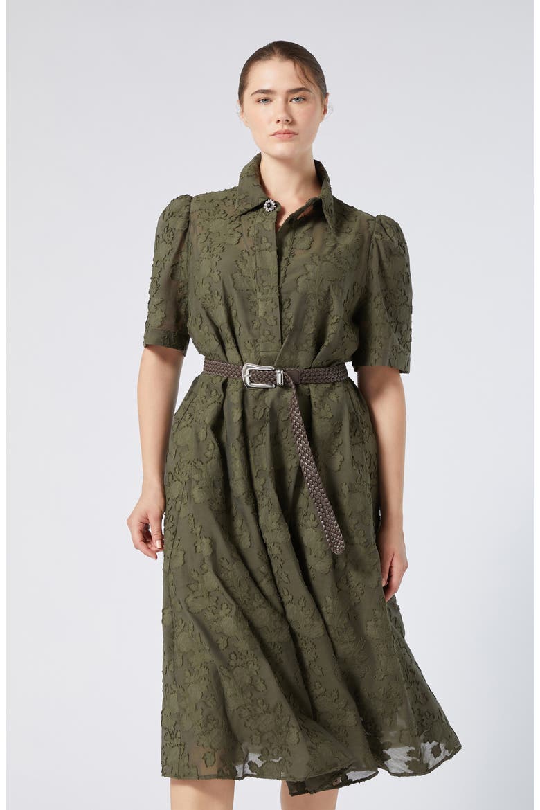 Alain Floral Puff Sleeve Midi Dress, Alternate, color, KAKI
