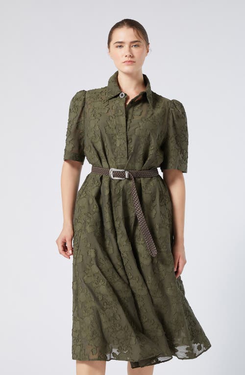 Marina Rinaldi Alain Floral Puff Sleeve Midi Dress In Kaki