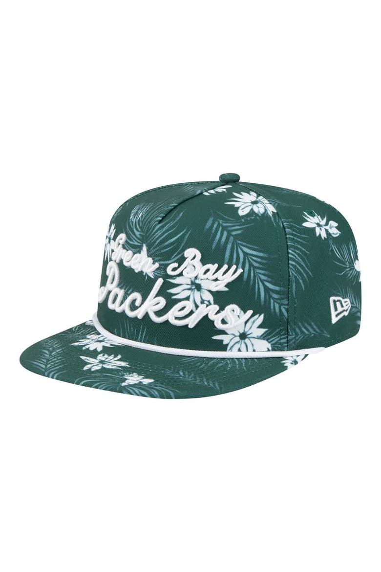 Men's New Era  Green Green Bay Packers Palm Print A-Frame 9FIFTY Snapback Hat, Main, color, Green