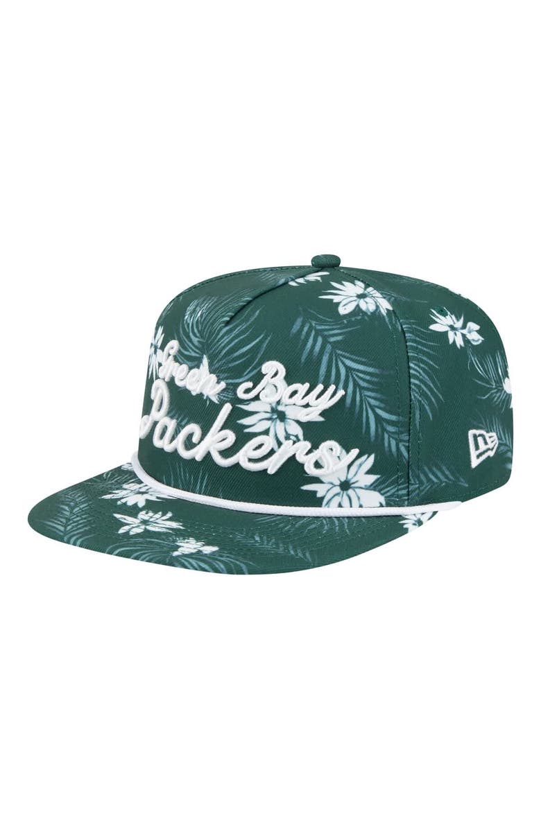 New Era Men's New Era Green Green Bay Packers Palm Print A-Frame 9FIFTY Snapback Hat, Main, color, Green