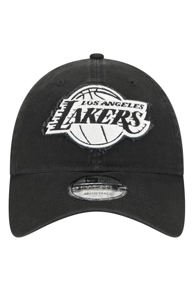 Men's New Era  Black Los Angeles Lakers Stamp Fabric Applique 9TWENTY Adjustable Hat, Alternate, color, Black