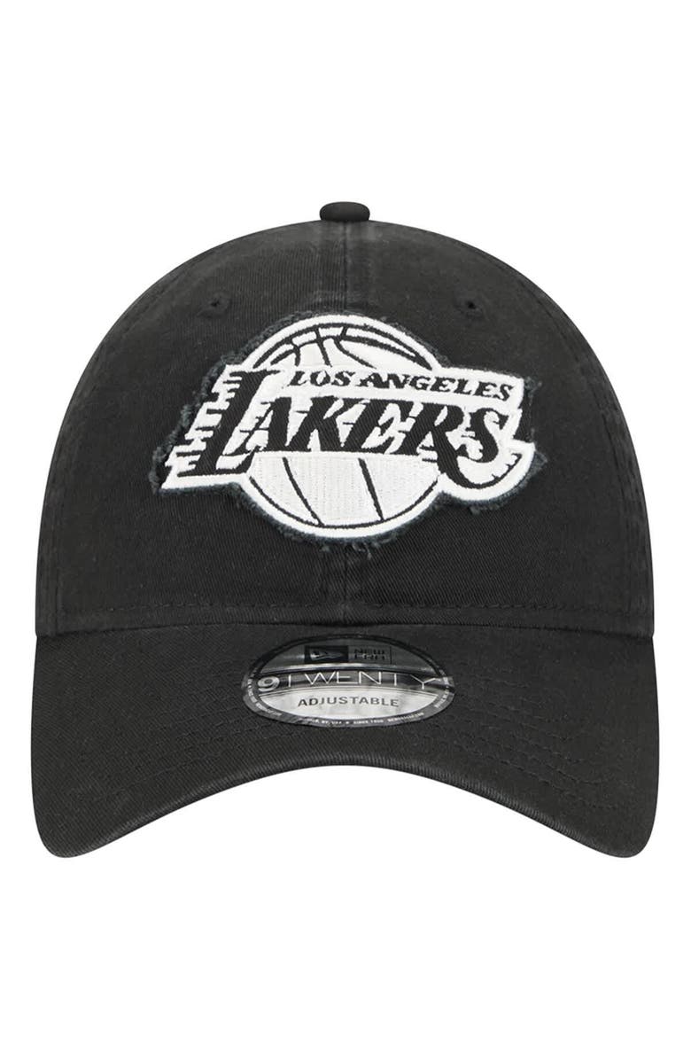 New Era Men's New Era  Black Los Angeles Lakers Stamp Fabric Applique 9TWENTY Adjustable Hat, Alternate, color, Black